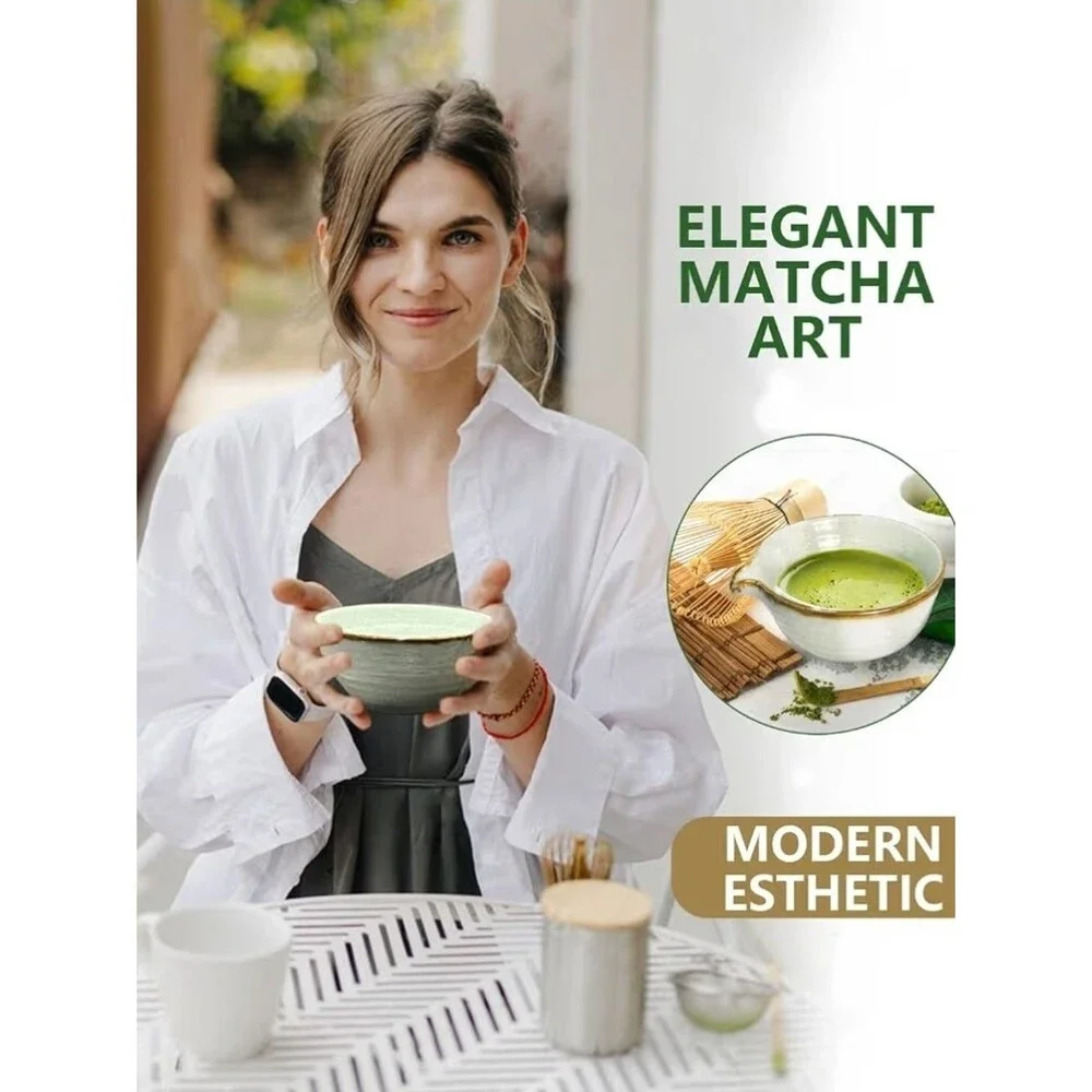 Taruzil Matcha Whisk Set with Matcha Bowl, Matcha Bamboo Whisk, Scoop, Sifter